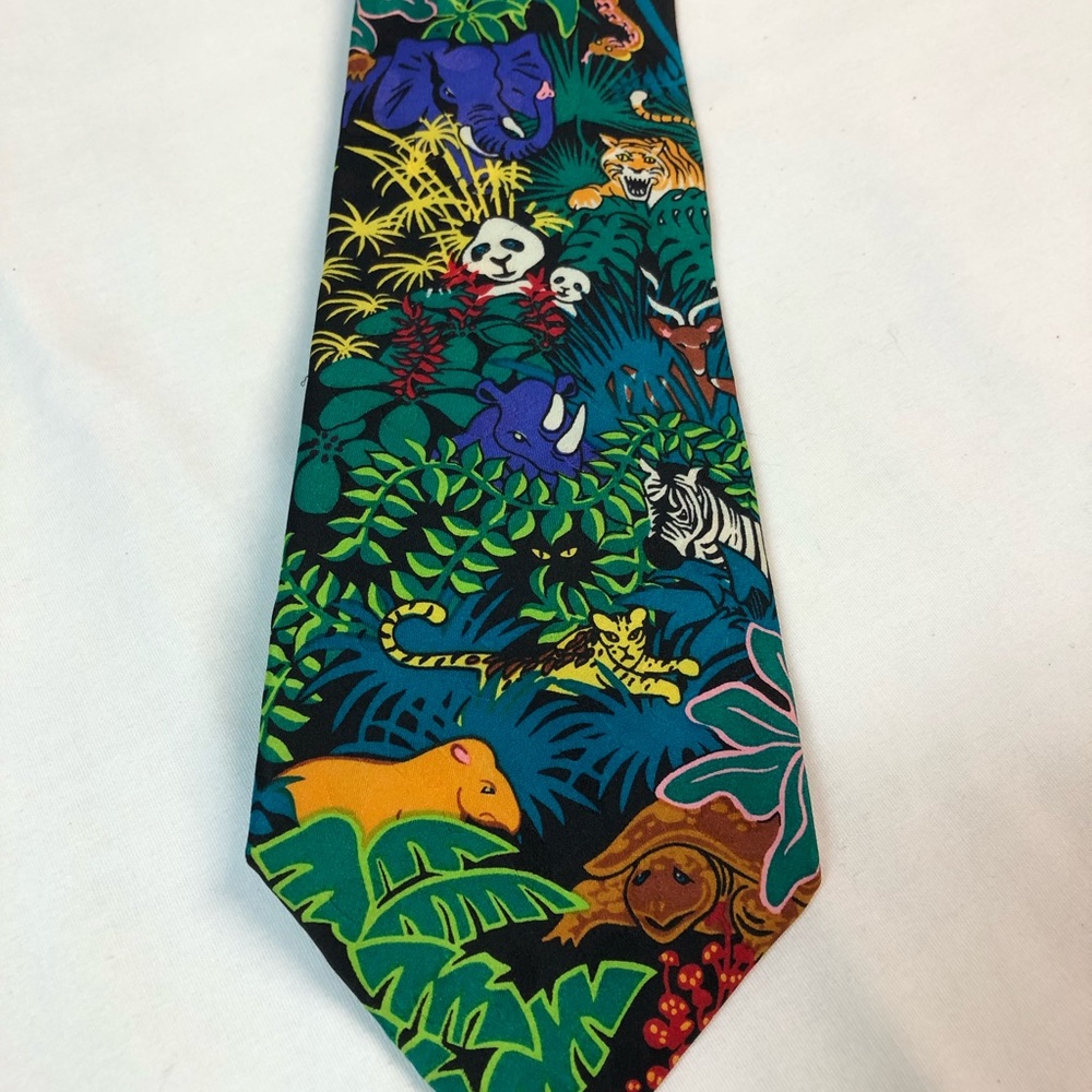 Vintage Addiction Men’s Fun Jungle Print Tie Silk - Picture 6 of 6